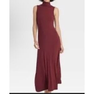 NWT A New Day Women's Medium Burgundy Red Sleeveless Maxi Dress Mock Neck Sexy